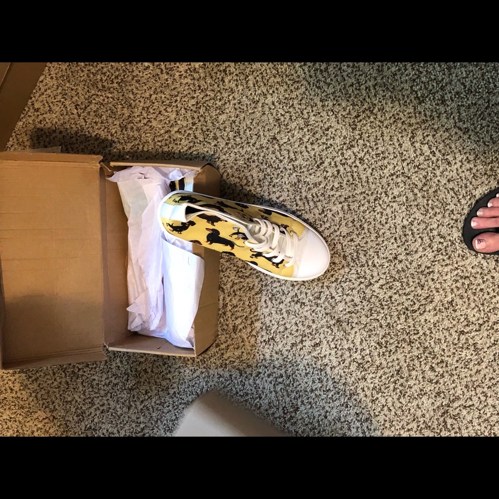 Tennis shoes yellow, w/ Dachshunds